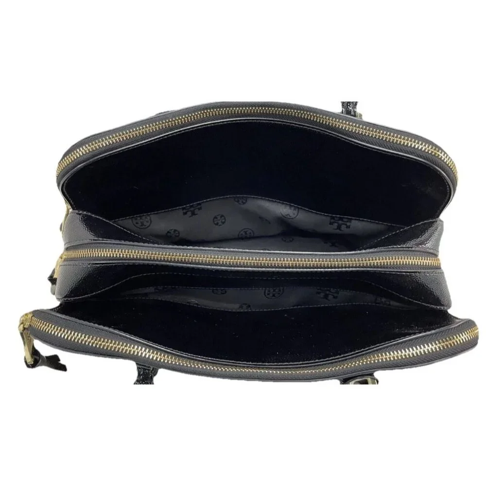 Tory Burch Thea Black Leather Triple Zip Satchel Bag and Matching Wristlet‎ Set